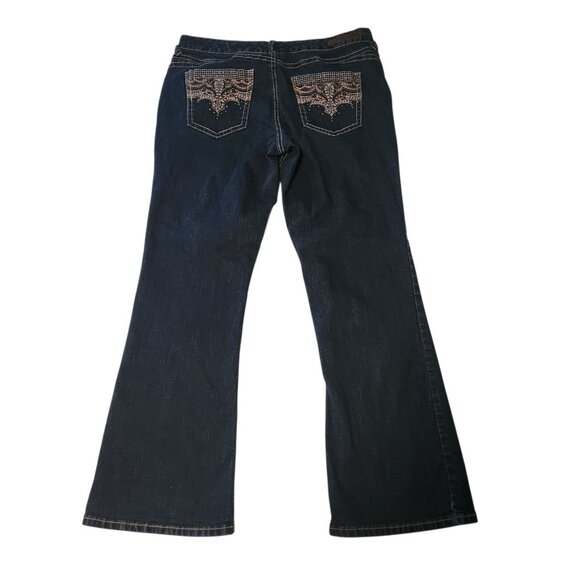 Rhythm in Blues Jeans Flare Boot Cut Blue Embroidered Rhinestone Womens Sz 14 - Picture 1 of 16